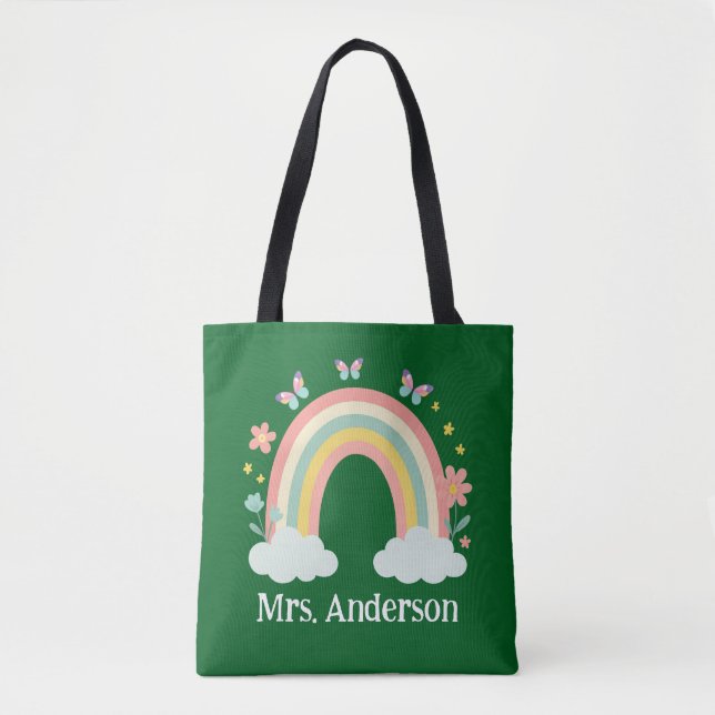 Bolso De Tela Modern Pastel Rainbow Personalized Teacher Gift (Anverso)
