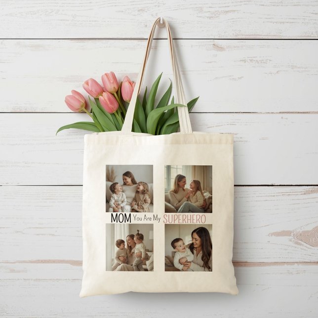 Bolso De Tela Modern Personalized Mom Superhero Photo Collage  (Subido por el creador)