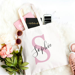 Bolso De Tela Modern Personalized Name Monogram Pink