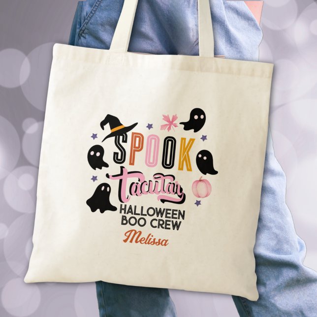 Bolso De Tela Modern Pink Black Spooktacular Halloween Boo Crew (Subido por el creador)