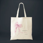 Bolso De Tela Modern Pink Coquette Bow Baby Shower<br><div class="desc">Celebrate the mom-to-be in style with this Modern Pink Coquette Bow Baby Shower Tote Bag. Featuring a chic pink bow design paired with elegant modern typography, this personalized tote adds a charming and feminine touch to any baby shower celebration. Perfect as a gift bag, favor bag, or keepsake for the...</div>