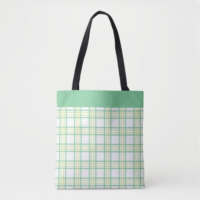 Bolso De Tela Modern Preppy Plaid Green Lime Pattern (Anverso)