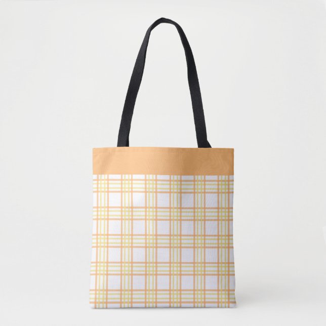 Bolso De Tela Modern Preppy Plaid Orange Yellow Pattern (Anverso)