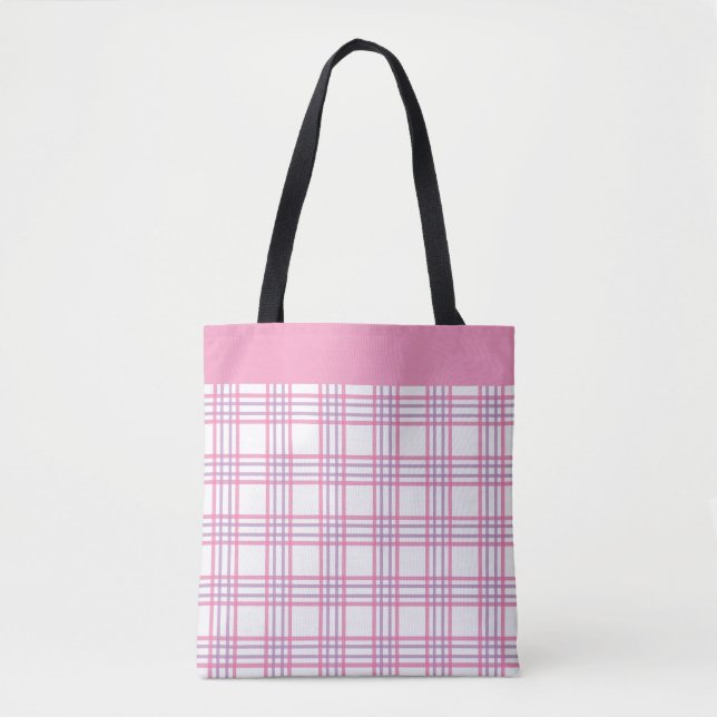 Bolso De Tela Modern Preppy Plaid Pink Purple Pattern (Anverso)