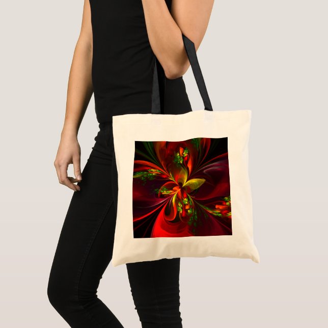 Bolso De Tela Modern Red Green Floral Abstract Art Pattern #05 (Anverso (producto))