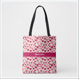 Bolso De Tela Modern Red & Pink Hearts Pattern