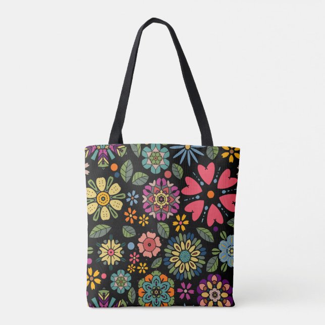 Bolso De Tela Modern Retro Floral Drawing Seamless Pattern Art (Reverso)