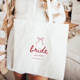 Bolso De Tela Modern Script Coquette Bow Bride's Name Wedding