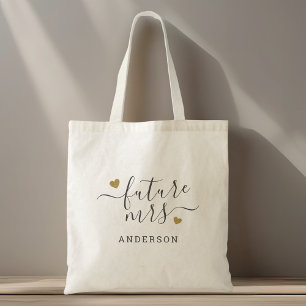 Bolso De Tela Modern Script Corazones de Oro Future Sra.