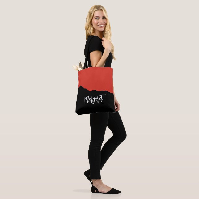 Bolso De Tela Modern stylish black &orange monogram name Tote (Puesto)