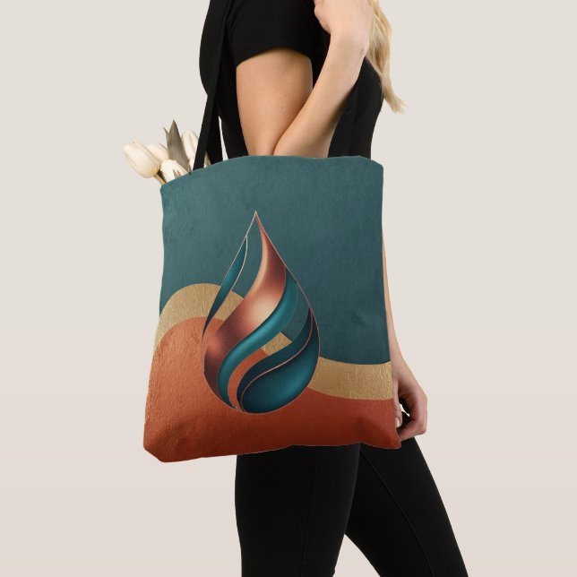 Bolso De Tela Modern Teardrop Wave Teal Copper Gold (Detalle)