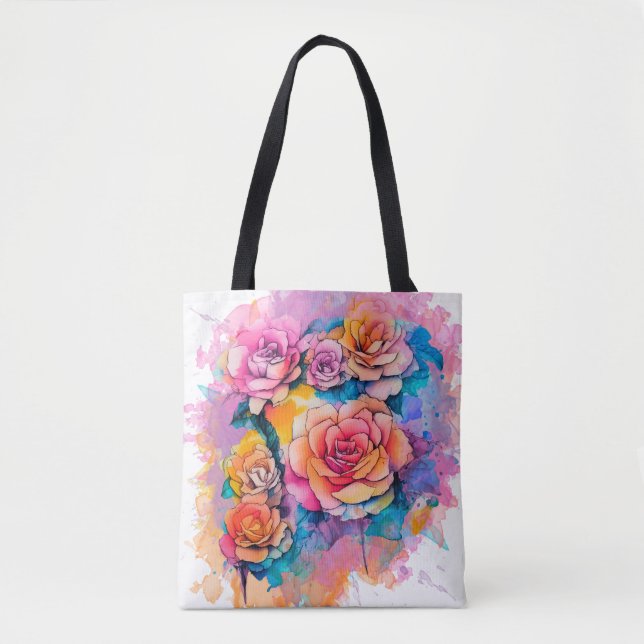 Bolso De Tela Modern Watercolor Paint Daubs Roses Bouquet (Anverso)