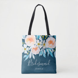 Bolso De Tela Moderna acuarela Floral Azul Boda Bridesmaid