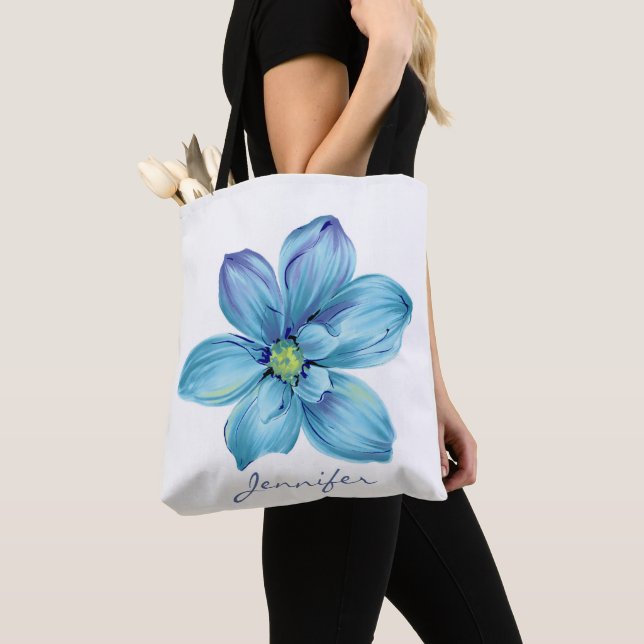 Bolso De Tela Moderna acuarela floral-azul personalizada (Detalle)