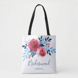 Bolso De Tela Moderna acuarela Rojo Roses Floral Bridesmaid