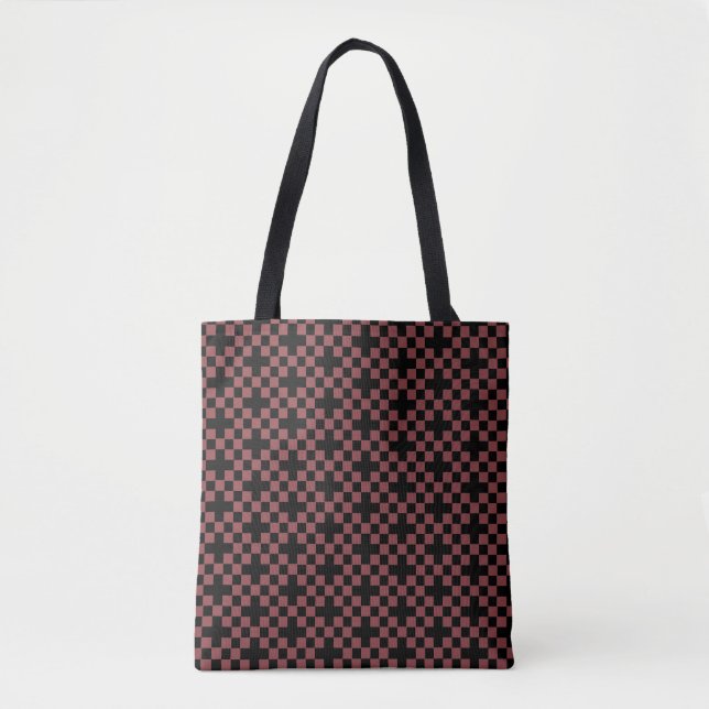 Bolso De Tela Moderna cruz negra y patrón cuadrado en marrón (Anverso)