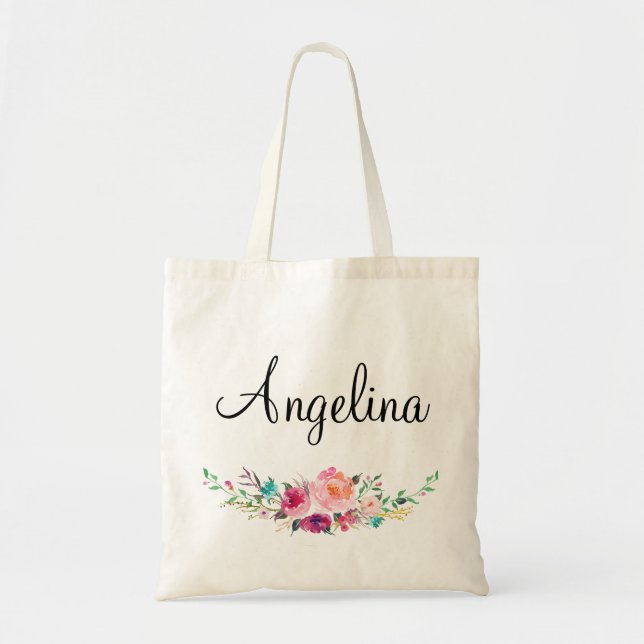 Bolso De Tela Moderna dama de honor floral personalizada-5 (Frente)