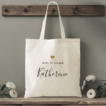 Bolso De Tela Moderna doncella de oro de honor Tote Bag<br><div class="desc">Bolsa de tote diseñada por el personalizado para tu criada de honor con un nombre personalizado en caligrafía moderna a mano con diseño de corazón dorado.</div>