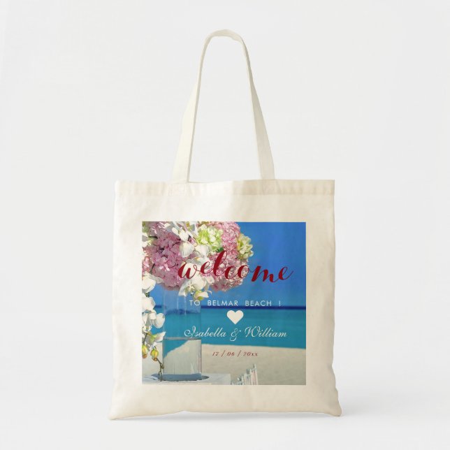 Bolso De Tela Moderna Elegante Favor De La Boda De La Playa (Frente)