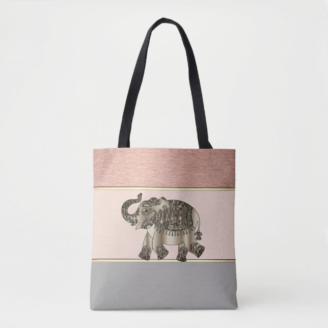 Bolso De Tela Moderna Girly Striped, Elefante (Anverso)