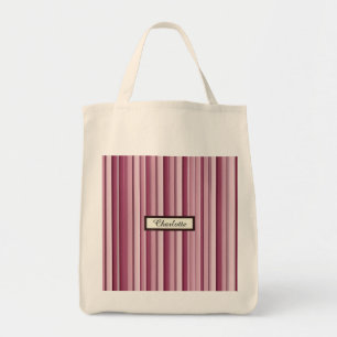 Bolso De Tela Moderna Grocería personalizada con rayas rosadas
