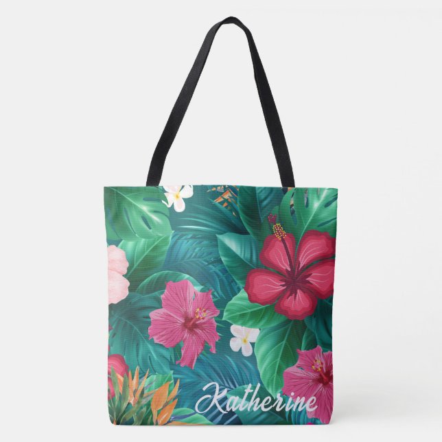 Bolso De Tela Moderna playa de Monograma Floral Tropical (Anverso)