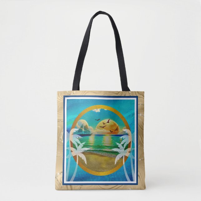 Bolso De Tela Moderna Playa Tropical Palm Trees Sunset Vacacione (Anverso)
