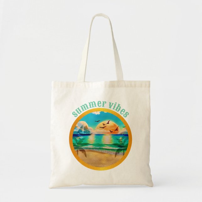 Bolso De Tela Moderna Playa Tropical Palm Trees Sunset Vacacione (Frente)