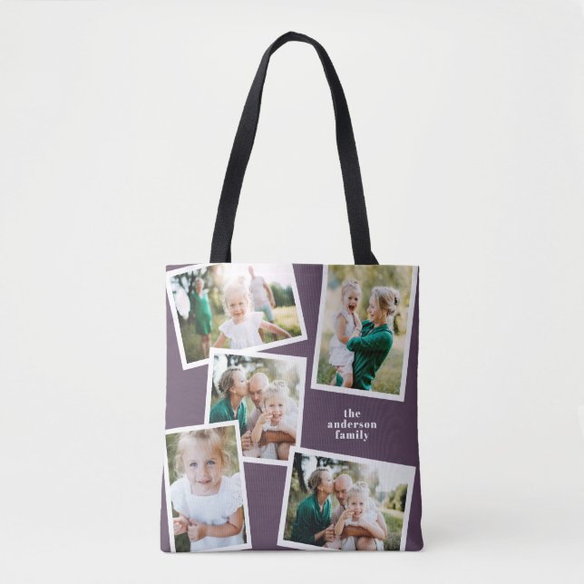 Bolso De Tela Moderna y elegante familia de fotos morado (Anverso)