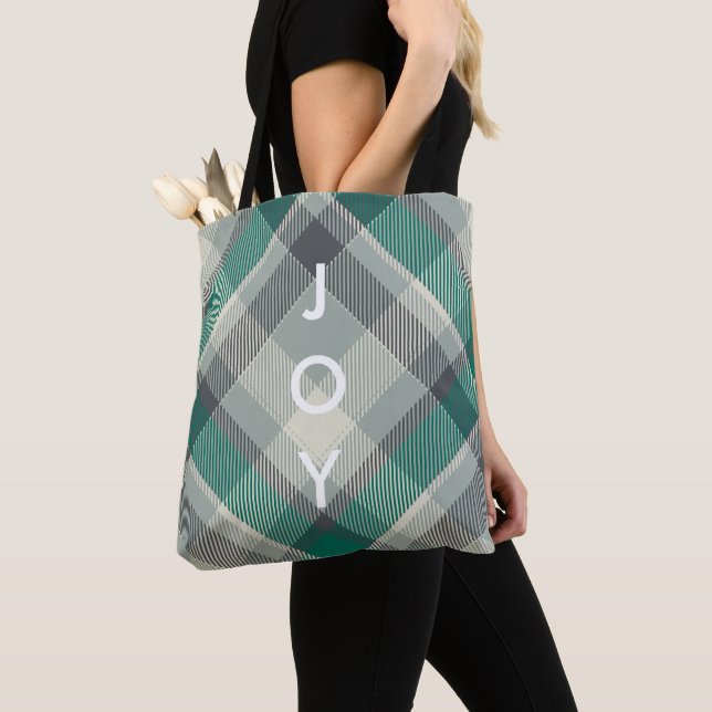 Bolso De Tela Moderna y sencilla Feliz Navidad Green Plaid (Detalle)