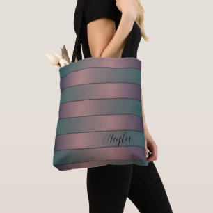 Bolso De Tela Modernas Y Elegantes Bandas De Monograma Verde azu