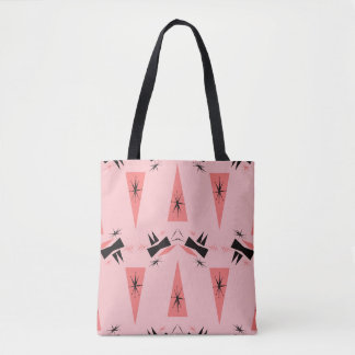 Bolso De Tela Moderno A Mediados Del Siglo: Patrón De Coral Rosa