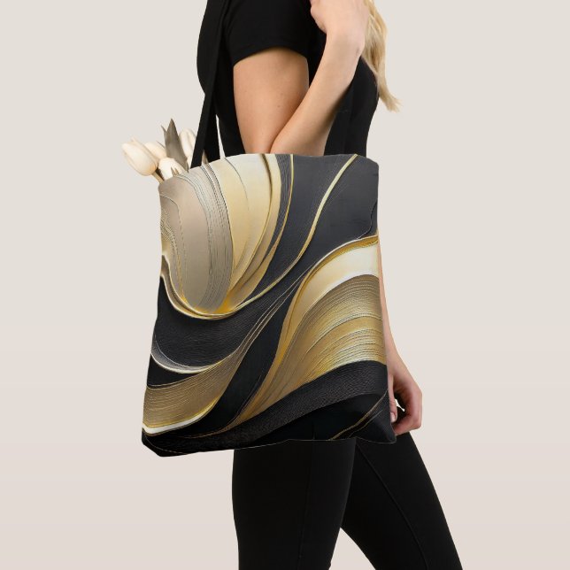 Bolso De Tela Moderno Black and Gold Abstract Luxury - (Detalle)