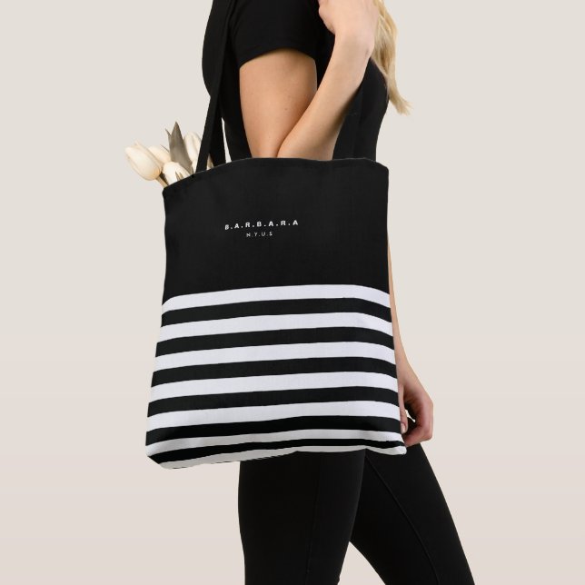 Bolso De Tela Moderno Black White Stripes Monograma Verano (Detalle)