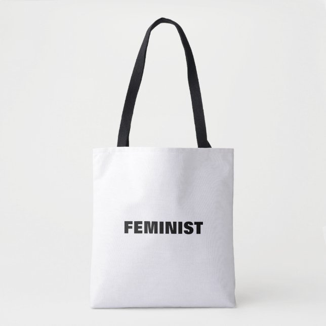 Bolso De Tela Moderno blanco y negro feminista (Anverso)