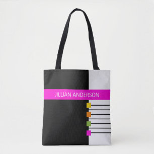 Bolso De Tela Moderno Bloque de Color Rosa Negro Monograma