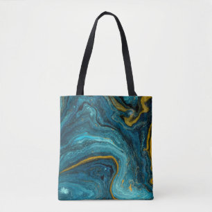 Bolso De Tela Moderno Blue Green Gold Dust Marble Resumen arte