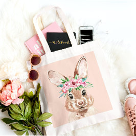 Bolso De Tela Moderno Bunny De Color Rosa Pastel Con Flores