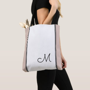 Bolso De Tela Moderno Chic Monograma de Moda Rosa Blanco Bloque 