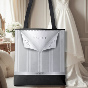 Bolso De Tela Moderno Chic Negro y Plata Lujo para Damas de Hono