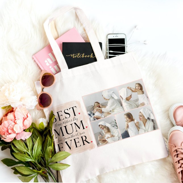 Bolso De Tela Moderno Collage Photo Pink Happy Mothers Day (Subido por el creador)