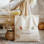 Bolso De Tela Moderno color de agua Seashells Personalizado Text<br><div class="desc">Una acuarela acuática acoge a los clientes en su habitación y marca la pauta para una celebración boda de primera. Hermosas conchas pintadas a mano con fuentes minimalistas y elegantes. Personalizar tus detalles y deja que este hermoso diseño haga todo lo posible. ¡Hace un regalo atento!</div>