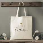 Bolso De Tela Moderno Corazón Oro Bridesmaid Tote Bag<br><div class="desc">Bolsa de tote diseñada por personalizado para tu dama de honor con un nombre personalizado en caligrafía moderna a mano con diseño de corazón dorado.</div>