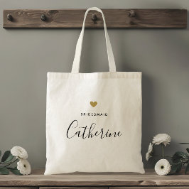 Bolso De Tela Moderno Corazón Oro Bridesmaid Tote Bag