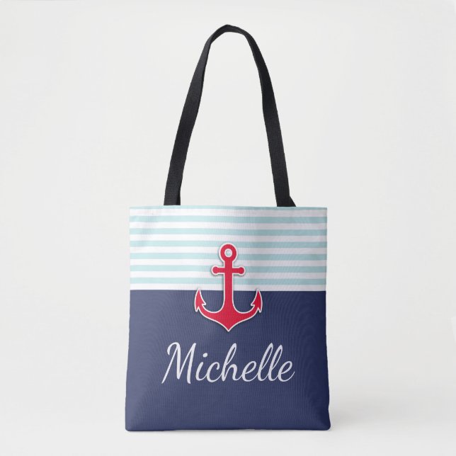 Bolso De Tela Moderno diseño náutico azul oscuro (Anverso)