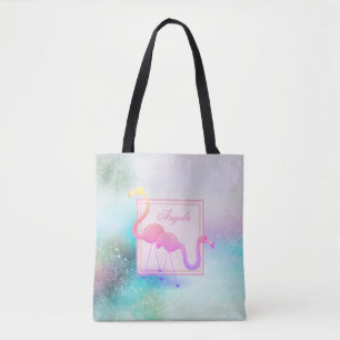 Bolso De Tela Moderno Femenino Colorido, Flamencos -Personalizad