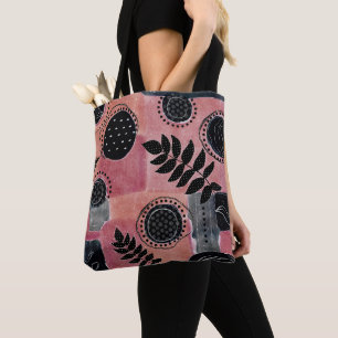 Bolso De Tela Moderno floral botánico abstracto rosa y negro