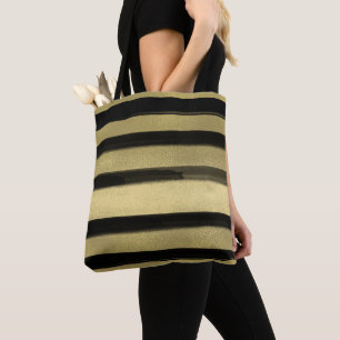 Bolso De Tela Moderno Glam Negro y Dorado Trazo de Pincel Raya C