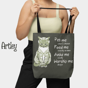 Bolso De Tela Moderno Gray Evil Cat frase graciosa monocromática