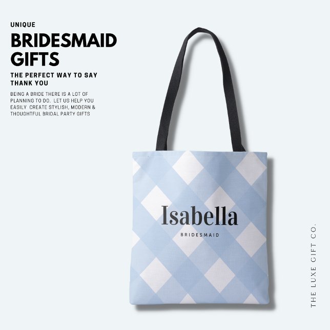 Bolso De Tela Moderno Light Blue Gingham Check Bridesmaid Bag (Subido por el creador)